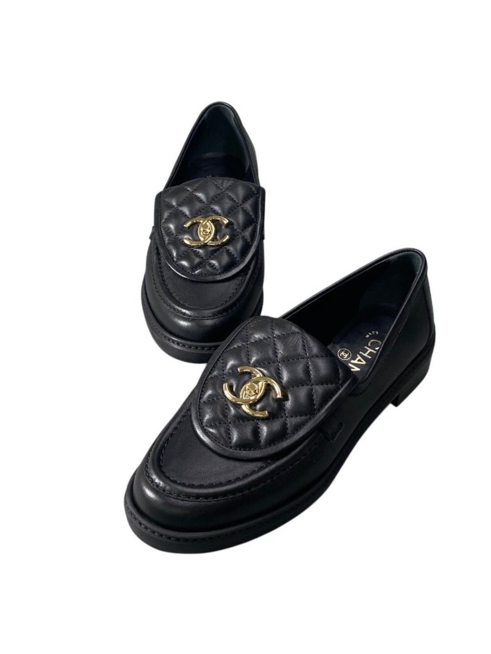 ★SOLD★ Chanel Quilted Turnlock Loafers CC Loafer 38.5 Black - Picture 5 of 10